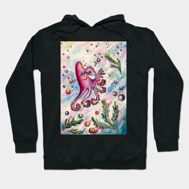 Pink Octopus Illustration Hoodie by lisenok